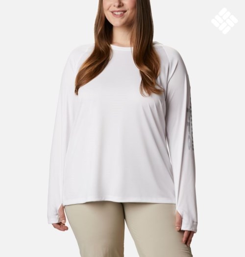 Hanorac Cu Gluga Columbia PFG Tidal Tee Dama Albi | Plus Size MWS8MQA70